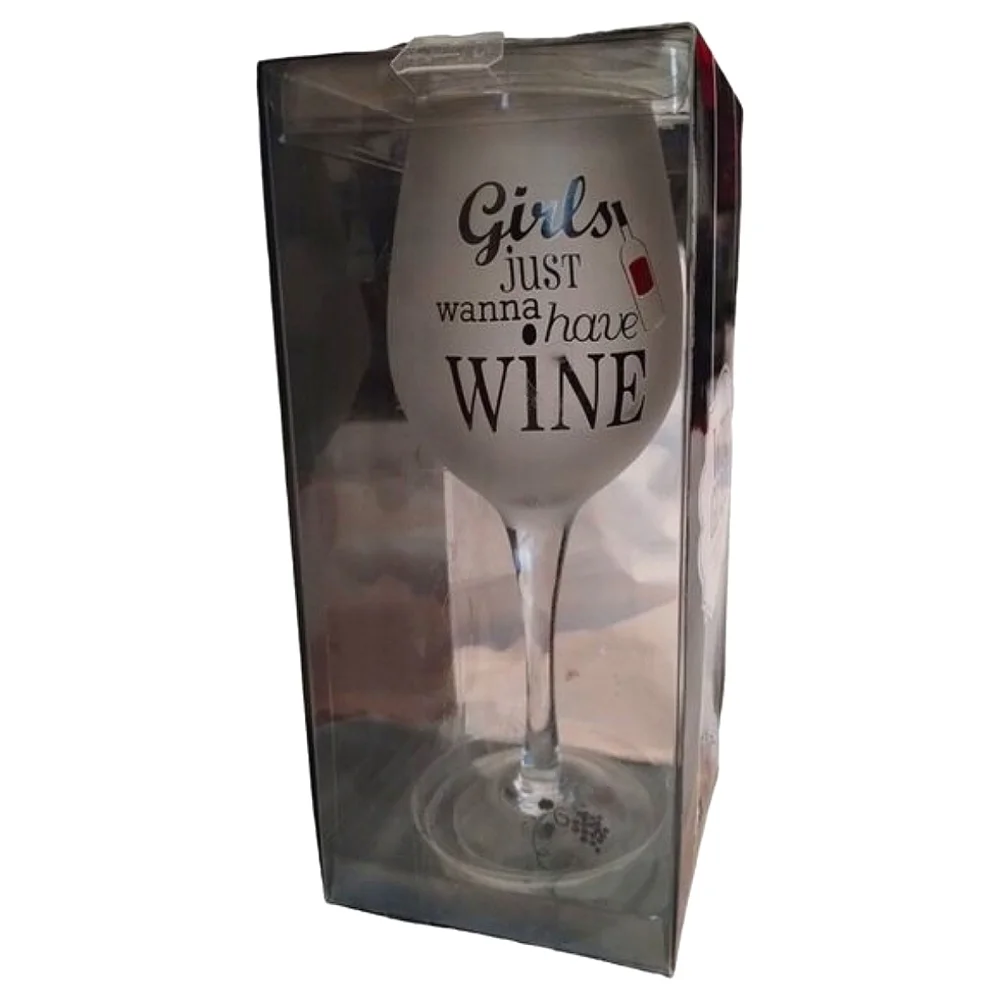 Wine Goblet 16 Fl Oz 'Girls Just Wanna Have Wine'‎ Quote NIB